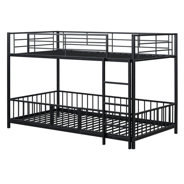 English Elm Twin Twin over Twin metal bunk bed with slide, guardrails and convertible loft design for safety and playfulness Black SF000169AAB