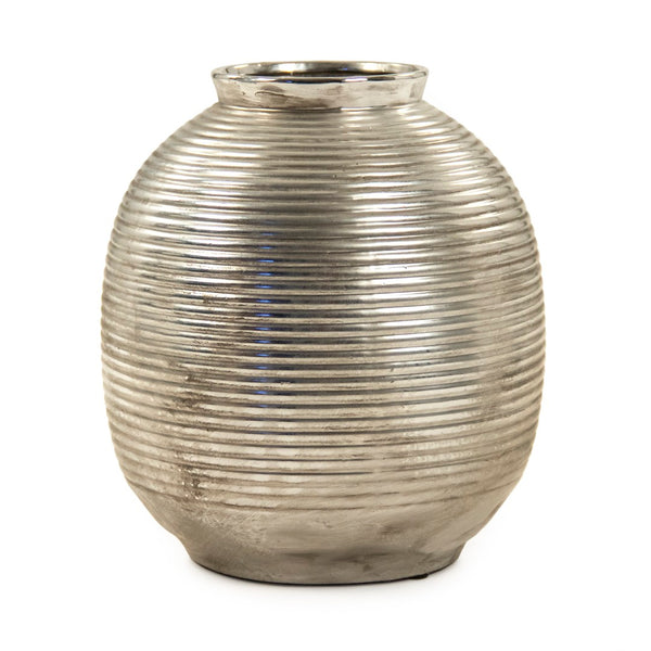 Zentique Distressed Metallic Silver Spherical Vase - Modern Elegance Meets Rustic Charm For Your Décor Distressed Metallic Silver Stoneware 10078s A840
