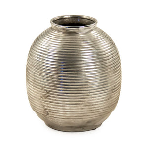 Zentique Distressed Metallic Silver Vase with Aged Glaze — Timeless Stoneware Accent for Elegant Home Decor W11 x H12.5 x 11 10078S A840
