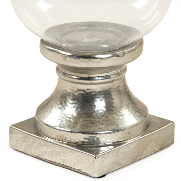 Zentique Distressed Metallic Silver Glass Accent Decor with Sculptural Stoneware Finish for Modern Glam Interiors W10.5 x H19 x D10.5 10079L A840