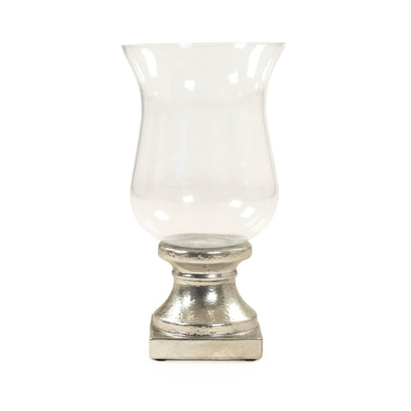 Zentique Distressed Metallic Silver Glass Accent Decor with Sculptural Stoneware Finish for Modern Glam Interiors W10.5 x H19 x D10.5 10079L A840