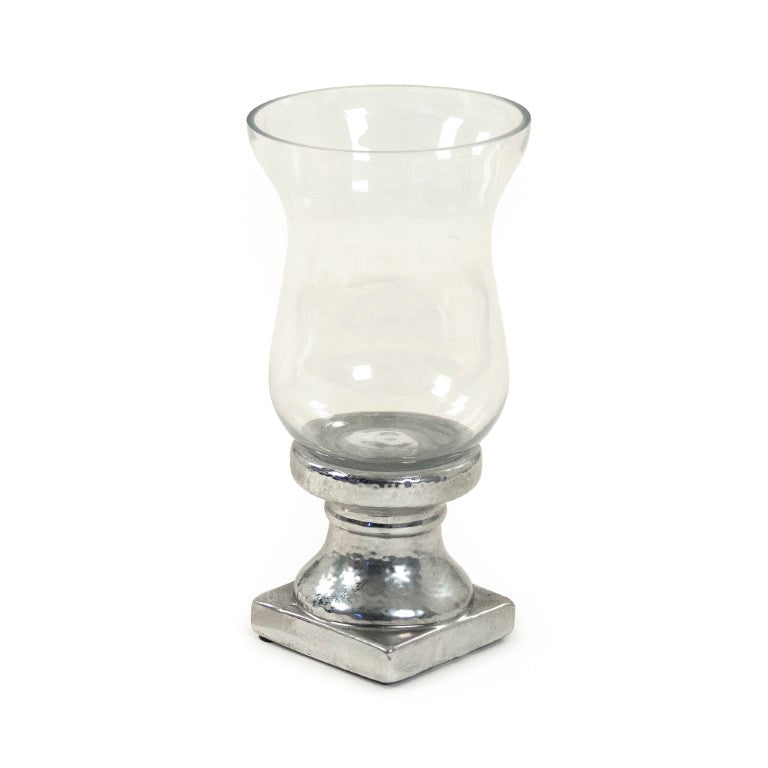 Zentique Distressed Metallic Silver Glass Accent Decor with Sculptural Stoneware Finish for Modern Glam Interiors W7 x H13.5 x D7 10079S A840