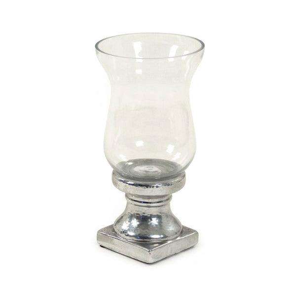 Zentique Distressed Metallic Silver Glass Accent Decor with Sculptural Stoneware Finish for Modern Glam Interiors W7 x H13.5 x D7 10079S A840