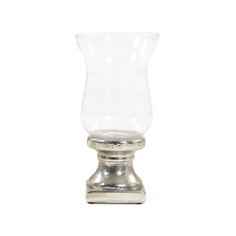 Zentique Distressed Metallic Silver Glass Accent Decor with Sculptural Stoneware Finish for Modern Glam Interiors W7 x H13.5 x D7 10079S A840