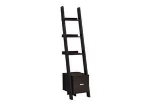 English Elm Bookshelf, Espresso 69" Ladder Etagere with 3 Staggered Shelves, Drawer & Wall-Mount Tipping Hardware Included B2710P219122
