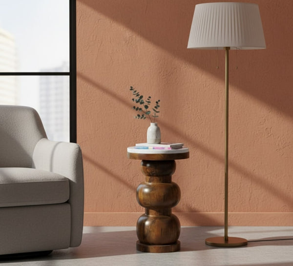 English Elm Artisan Furniture Mango Wood Genuine Marble Top Side Table for Living Room Accent B182P431957
