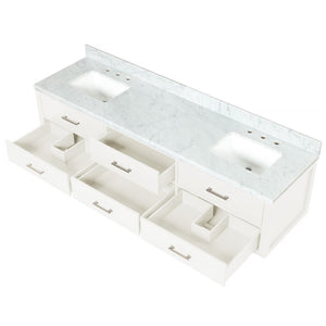 English Elm White Double Bath Vanity 80" W x 22" D with Carrara Marble Top — Solid Wood Frame, Soft-Close Drawers, Fully Assembled B2731P258121