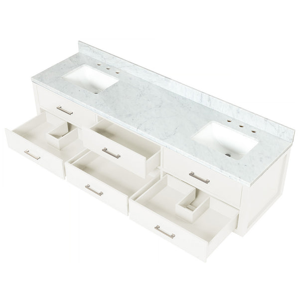 English Elm White Double Bath Vanity 80" W x 22" D with Carrara Marble Top — Solid Wood Frame, Soft-Close Drawers, Fully Assembled B2731P258121