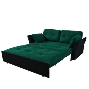English Elm Convertible Pull Out Sofa Bed Queen Size with Steel Frame, Dual Armrests, Chenille Sleeper Couch with Storage and Casters Black+Green W3163P269679