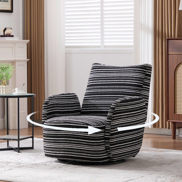 English Elm Modern Boucle 360° Swivel Leisure Chair with High‑Resilience Sponge, Supportive Curve, 550lb Capacity Black W395P355515