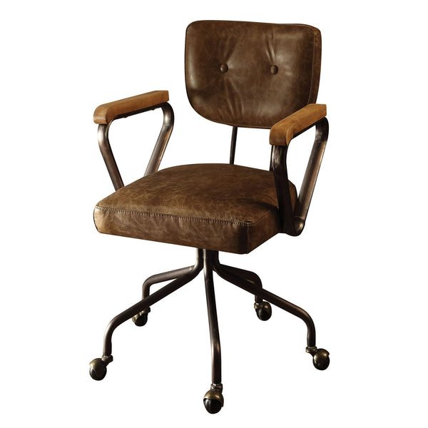English Elm Vintage Swivel Office Chair in Whiskey Grain Leather with Nailhead Trim and Rolling 5-Star Base Brown B062P182752