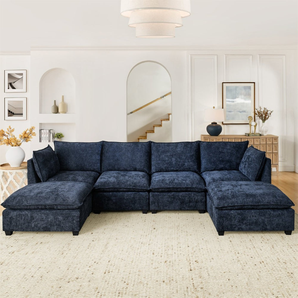 English Elm Comfy Cloud Modular Sectional Four Seat Chenille Sofa with Deep Cushions and Ottomans W1117S00340