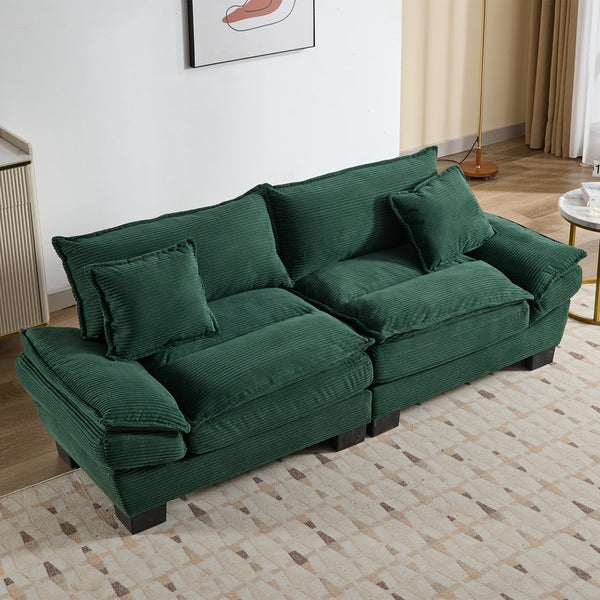 English Elm Corduroy Modern Sofa Sleeper Loveseat with Double-Layer Cushions, Two Pillows, Sturdy Frame 84" Green W676P227343