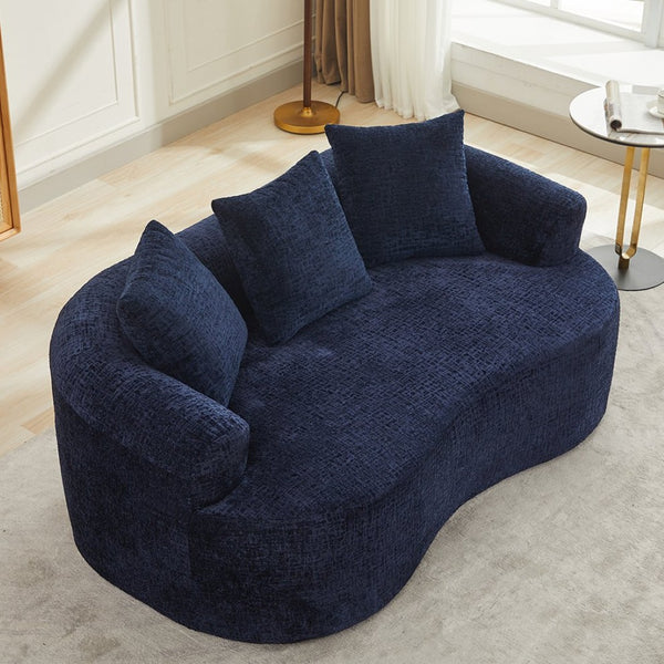 English Elm Curved Chenille Loveseat with Memory Foam Seating and Three Pillows for Compact Spaces Blue W2915P324469