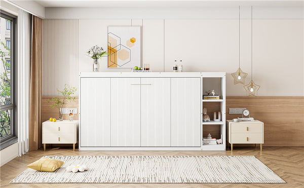 English Elm Twin Space-Saving Murphy Bed with Bookshelf and Fold-Down Desk, LVL/MDF, Compact Modern Design White GX002221AAK