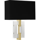 Robert Abbey Lincoln Wall Sconce Modern Brass Finish w/ Crystal Accents Rectangular Black Opaque Parchment With Matte Gold Lining