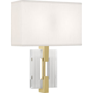 Robert Abbey Lincoln Wall Sconce Modern Brass Finish w/ Crystal Accents Rectangular Pearl Dupioni Silk Shade