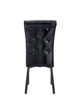 English Elm A Set of 2 Crystal Button Faux Leather Dining Chairs with Embossed Croc Texture Black W3226P344029