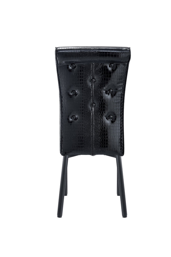 English Elm A Set of 2 Crystal Button Faux Leather Dining Chairs with Embossed Croc Texture Black W3226P344029