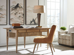 Lexington Sligh Aegis Writing Desk – Elegant Curved Design With Usb Ports, Storage Drawers, And Faux Leather Surface Medium Brown Wood 100fl-410