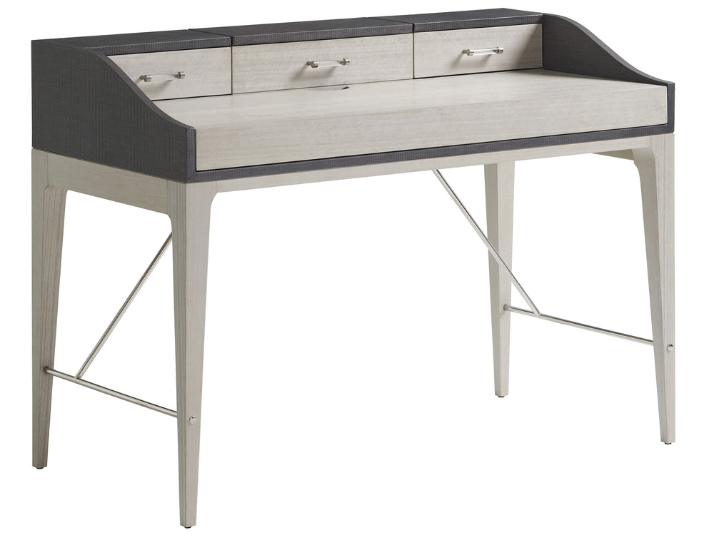 Lexington Sligh Anthology Linen Writing Desk - Stylish Slate Gray Design With Usb Power, Storage, And Drawers Gray Wood 100ln-410