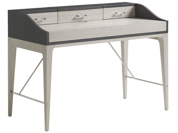 Lexington Sligh Anthology Linen Writing Desk - Stylish Slate Gray Design With Usb Power, Storage, And Drawers Gray Wood 100ln-410
