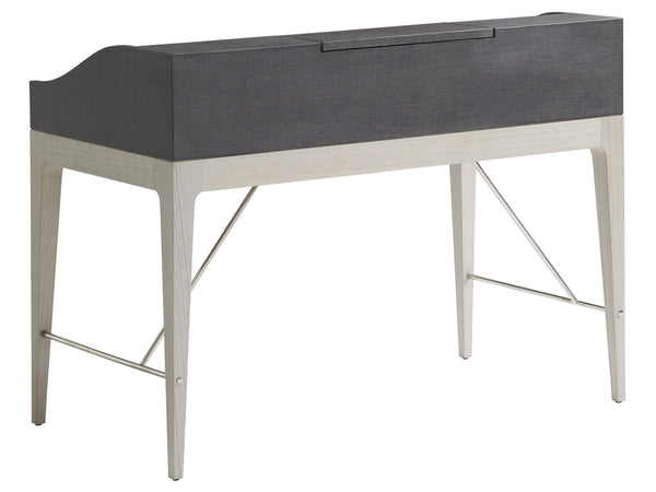 Lexington Sligh Anthology Linen Writing Desk - Stylish Slate Gray Design With Usb Power, Storage, And Drawers Gray Wood 100ln-410