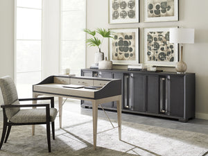 Lexington Sligh Anthology Linen Writing Desk - Stylish Slate Gray Design With Usb Power, Storage, And Drawers Gray Wood 100ln-410