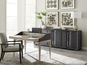 Lexington Sligh Anthology Linen Writing Desk - Stylish Slate Gray Design With Usb Power, Storage, And Drawers Gray Wood 100ln-410