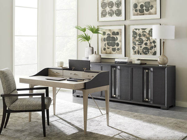 Lexington Sligh Anthology Linen Writing Desk - Stylish Slate Gray Design With Usb Power, Storage, And Drawers Gray Wood 100ln-410
