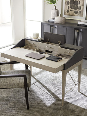 Lexington Sligh Anthology Linen Writing Desk - Stylish Slate Gray Design With Usb Power, Storage, And Drawers Gray Wood 100ln-410