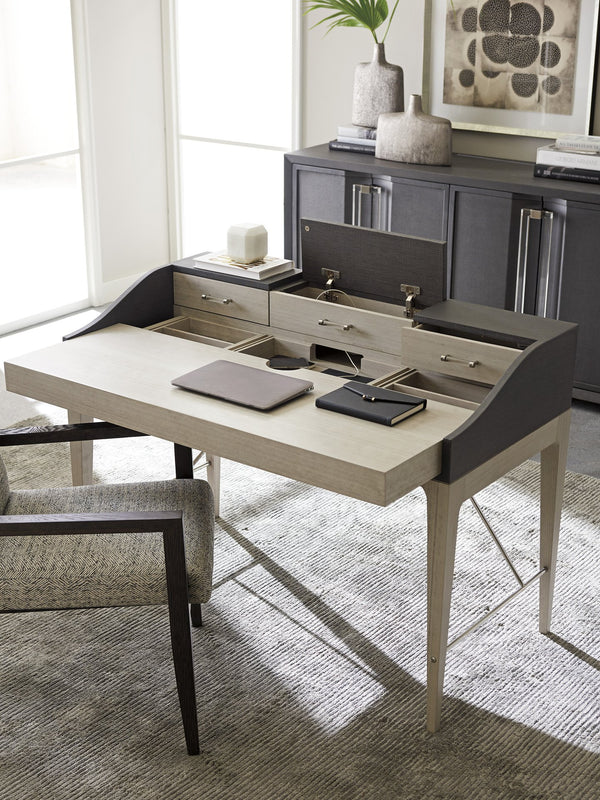 Lexington Sligh Anthology Linen Writing Desk - Stylish Slate Gray Design With Usb Power, Storage, And Drawers Gray Wood 100ln-410