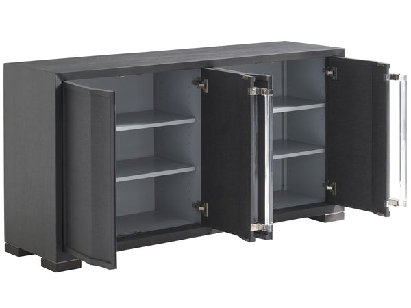 Lexington Sligh Anthology Linen Media Console - Stylish Gray Finish With Adjustable Shelves, Cord Management & Metal Accents Gray Wood 100ln-660