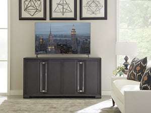 Lexington Sligh Anthology Linen Media Console - Stylish Gray Finish With Adjustable Shelves, Cord Management & Metal Accents Gray Wood 100ln-660