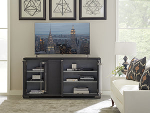 Lexington Sligh Anthology Linen Media Console - Stylish Gray Finish With Adjustable Shelves, Cord Management & Metal Accents Gray Wood 100ln-660