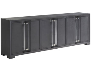 Lexington Sligh Anthology Linen Media Console - Stylish Gray Finish With Adjustable Shelves, Cord Management & Metal Accents Gray Wood 100ln-661