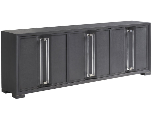 Lexington Sligh Anthology Linen Media Console - Stylish Gray Finish With Adjustable Shelves, Cord Management & Metal Accents Gray Wood 100ln-661