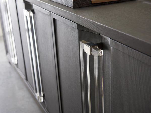 Lexington Sligh Anthology Linen Media Console - Stylish Gray Finish With Adjustable Shelves, Cord Management & Metal Accents Gray Wood 100ln-661