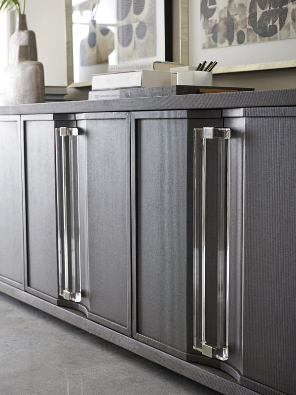 Lexington Sligh Anthology Linen Media Console - Stylish Gray Finish With Adjustable Shelves, Cord Management & Metal Accents Gray Wood 100ln-661