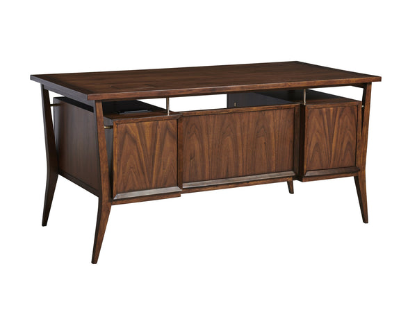 Lexington Sligh Cranbrook Writing Desk - Elegant Mid-century Design With Usb Ports, Storage Drawers & Unique Finishes Gray Wood 100mc-410