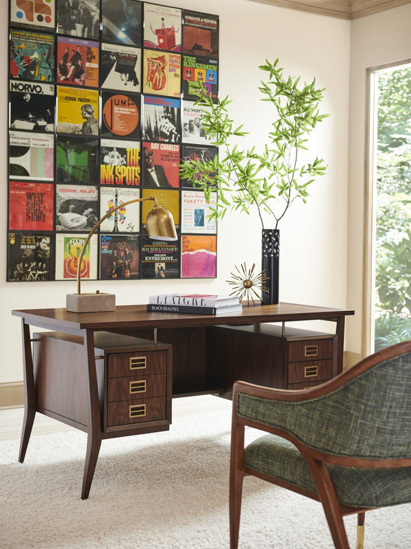 Lexington Sligh Cranbrook Writing Desk - Elegant Mid-century Design With Usb Ports, Storage Drawers & Unique Finishes Gray Wood 100mc-410