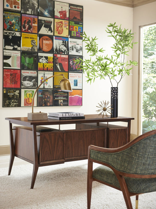 Lexington Sligh Cranbrook Writing Desk - Elegant Mid-century Design With Usb Ports, Storage Drawers & Unique Finishes Gray Wood 100mc-410