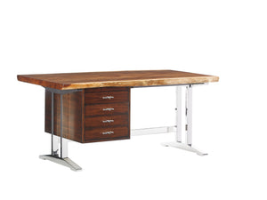 Lexington Sligh La Costa Live Edge Writing Desk - Stunning Mahogany & Trembesi Design With Polished Stainless Base Light Golden Brown Wood 100nl-405