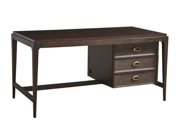 Lexington Sligh Irving Writing Desk - Stylish Walnut Desk With Usb Power, File Storage & Elegant Cane Accents Mocha Wood 100od-410