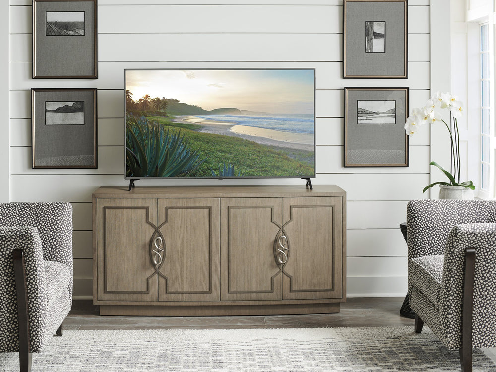 Lexington Sligh Grove Elegant Media Console With Curved Front, Stylish Storage, And Designer Finishes For Home Decor Gray Wood 100sd-660