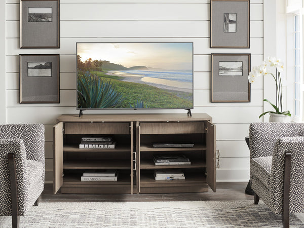 Lexington Sligh Grove Elegant Media Console With Curved Front, Stylish Storage, And Designer Finishes For Home Decor Gray Wood 100sd-660