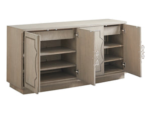 Lexington Sligh Grove Elegant Media Console With Curved Front, Stylish Storage, And Designer Finishes For Home Decor Gray Wood 100sd-660