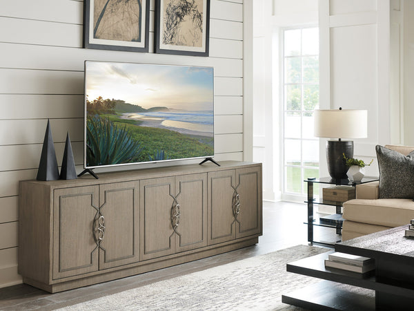 Lexington Sligh Grove Elegant Media Console With Curved Front, Stylish Storage, And Designer Finishes For Home Decor Gray Wood 100sd-661