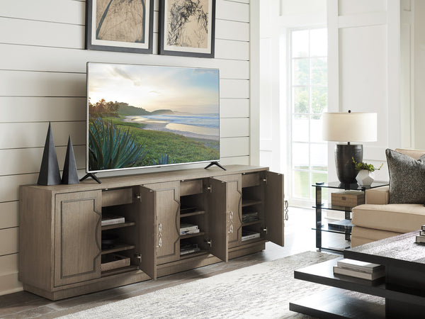Lexington Sligh Grove Elegant Media Console With Curved Front, Stylish Storage, And Designer Finishes For Home Decor Gray Wood 100sd-661