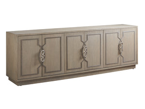 Lexington Sligh Grove Elegant Media Console With Curved Front, Stylish Storage, And Designer Finishes For Home Decor Gray Wood 100sd-661